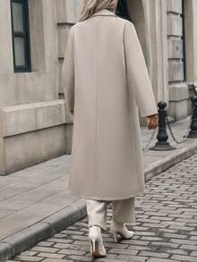 女士时尚百搭双排扣大衣，秋冬 - 淺灰色 - 查看 3