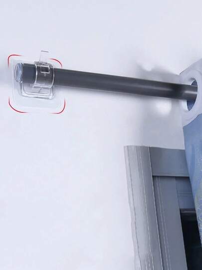 4 件/套 PC 材质透明窗帘杆挂钩，无需钻孔粘贴支架夹，可扩展窗帘杆挂钩