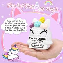 1件独角兽圣诞/生日礼物，适合女性/女孩，钩针编织独角兽桌面摆件，感谢老师和朋友的礼物，圣诞袜里装满白色大象趣味礼物，手工钩织独角兽适合各种场合：情人节、毕业典礼、圣诞节 - 彩色 - 查看 4