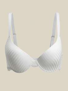 Sujetador push-up sexy, sujetador de encaje de unicolor para mujer, sujetador crop top con aros, sujetador push-up, sujetador adhesivo sin espalda, lencería para mujer - Blanco - Ver 2