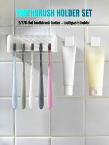 1Set Punch-Free Wall-Mounted Toothbrush Holders With Cover, Electric Tooth Brushing Holder For Bathroom,Toothpaste Storage Rack, 2/5/6 Slots Self Adhesive Toothbrush Organizer For Family,Bathroom Organizer Accessories,Bathroom Gadgets
