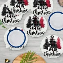 2 pièces/4 pièces/6 pièces Sets de table en diatomite imprimés avec motif sapin de Noël, décoration de maison, convient pour les cadeaux de Noël, décorations de Noël, applicable à la table à manger, au bar à café, toutes saisons, sets de table lavables, décoration de chambre, sous-verres, tapis d'égouttage, sets de table pour cuisine et salle à manger, décorations de fête intérieure/extérieure, décoration de maison, cadeaux idéaux