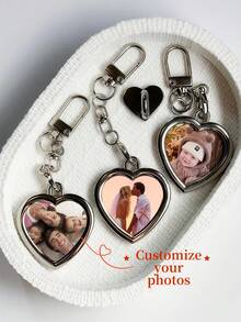 Llavero personalizado con foto, llavero personalizado con foto en forma de corazón, regalo de aniversario, regalo de cumpleaños, regalo del Día del Padre, regalo de llavero con foto para papá y mamá - Plateado - Ver 1