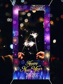 1个2026新年快乐相框道具，120*60厘米乙烯基材质，烟花图案，新年快乐相框横幅，新年背景幕布，背景布，背景装饰，背景帘，活动摄影配件，新年礼物，新年庆祝用品，新年装饰品 - 彩色 - 查看 6