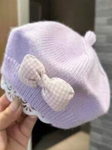 1pc Solid Color Knit Beret Hat For Baby Girls, Korean Style Infant Princess Artist Painter Cap - Multicolor - View 15