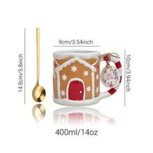 LECHENG HOUSEHOLD 1 Cup 1 Spoon, Gift Box, 400ml Christmas Ceramic Cookie House Mug, Red And Pink, Handmade Hand-Painted Mug, Coffee Cup, Water Cup, Decorative Cup, Hot Chocolate, Winter Cup, Thanksgiving, Christmas Gift, Christmas Eve Gift, Microwave/Dishwasher - Multicolor - View 11