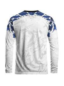 Customized Men's Football Long Sleeve Top, Personalized With Name & Number, Comfortable Round Neck Long Sleeve Sports Sweatshirt For Football Training, Casual Wear, And Gift - Blue and White - View 4