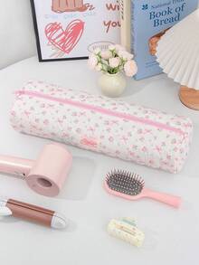 1 Peça de Bolsa de Armazenamento de Secador de Cabelo com Padrão Floral e Laço, Bolsa de Armazenamento de Modelador de Cabelo, Bolsa de Armazenamento de Secador de Cabelo Portátil para Viagem, Bolsa Cosmética Multifuncional Portátil para Viagem, Bolsa de Viagem para Armazenamento de Artigos de Toalete, Capa Protetora à Prova de Poeira que Pode Armazenar Secadores de Cabelo, Ferros de Ondular, Chapinhas, Grampos de Cabelo, Pentes, Necessidades de Cruzeiro e Férias, Presentes de Dama de Honra de Casamento, Presentes de Feriado