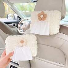 Puff Flower Car Tissue Box, Adhesive-Free Hanging Style Cute Car Interior Tissue Box, Desktop & Car Dual-Use Puff Pattern Tissue Box (Tissue Not Included)