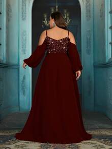 Elisanya Elegant Gorgeous Plus Size Sequins Formal Dress Summer Evening Gown For Birthday Party, Charity Prom, Galas Solid Color Strapless Long Sleeve Dresses Ballgown - Burgundy - View 2