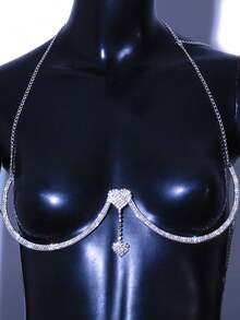A New European And American Fashion Chest Accessory, Women's Double Heart Pendant, Rhinestone Chest Support, Sexy Body Chain,New Best-Selling Accessory: Women's Double Heart Pendant Diamond Body Chain,"European And American Fashion Crystal Heart-Shaped Bra Inserts, Sexy Heart-Shaped Chest Accessories For Performances And Body Chains, Diamond-Encrusted Chest Decorations