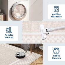 Distressed Plaid Carpet Modern Border Carpet Anti-Fouling Non-Slip Low Pile Foldable Indoor Carpet Ultra-Thin Non-Linting For Bedroom Dining Room Office Laundry Room And Kitchen - 米色 - 查看 7