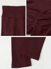 NcmRyu 1pc Women's Seamless Stretchy Yoga Fitness Running Tennis Training Outdoor Sports Leggings Spring - 酒紅色 - 查看 4