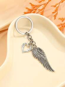 1Pc Hollow Heart Angel Wings KeyChain For Women Men Handbag Accessories DIY Jewelry Souvenir Gifts Car Accessories Bag Charm School Cute Goth Y2k - Antique Silver - 查看 2