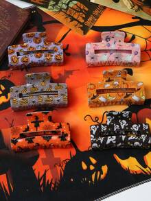 1pc Women's Halloween Pumpkin, Spider, Skull, Bat, Ghost Square Hair Clip, Funny Hair Claw, European & American Hair Accessory Fall Claw Clips Autumn Hair Clutch Fashion Clips For Hair Elegant Winter Hair Accessories For Women For Vacation Outfits Woman