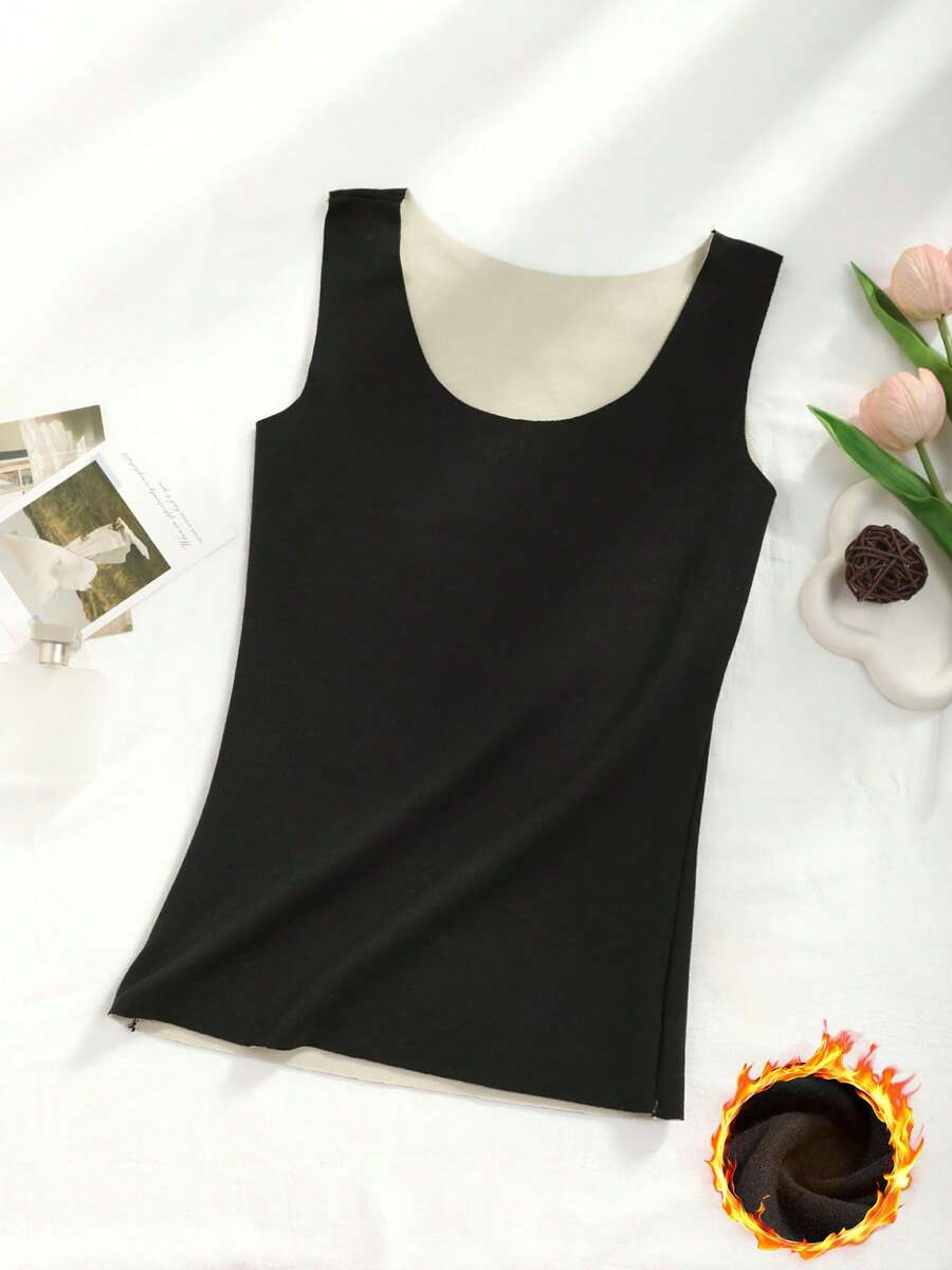 Women's Warm Reversible Thermal Lined Tank Top, Solid Color Comfortable Sports Undershirt