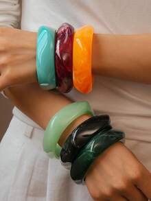 1pc Colorful Retro Exaggerated Square Resin Bracelet, Suitable For Daily, Party, Beach Wear
