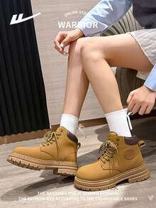WARRIOR 1 双男女款户外系带靴，时尚舒适皮革防水耐用防滑高帮旅行徒步工作靴，情侣鞋 - 駝色 - 查看 6