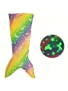 1pc Mermaid Starry Night Glow Sleeping Bag Flannel Glowing Blanket Rainbow Mermaid Soft Comfortable Plush Unicorn Sleep Sack