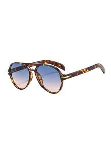 1 件装双梁大框复古个性蛤蟆眼镜时尚眼镜百搭女士眼镜适合旅行沙滩配饰返校 - 豹紋框 - 查看 4