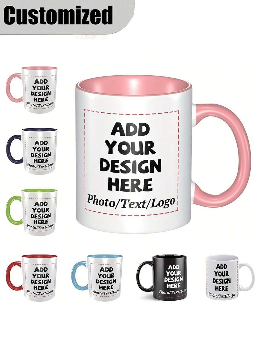 Customizable 11oz Ceramic Coffee Mug, Personalized With Your Photos, Text And Logos, Ideal For Office, Home, Father's Day, Valentine's Day Gifts, Hand Wash Only, Holiday Commemorative Cup, High-Quality Reusable Mug - 彩色 - 查看 1