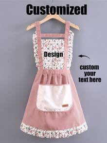 1件定制印花围裙，优雅女士定制印花围裙，防水防污，可爱蕾丝裙围裙，黑色防污围裙，无袖围裙，适用于家庭、厨房、美甲沙龙、烹饪、烘焙、美甲沙龙、女士工作服、咖啡厅罩衫、家用烹饪清洁无袖围兜围裙，可定制文字和个性化照片的烹饪用品，洗衣手套 - 彩色 - 查看 3