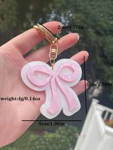Valentine's Day1pc Pretty Pearlescent Pink And White Bow Keychain With Gold Features Valentine's Day Valentines Car Accessories Bag Charm School Cute Goth Y2k Bag Lanyards With Id Holder Car Accessories Bag Charms - 粉色 - 查看 4