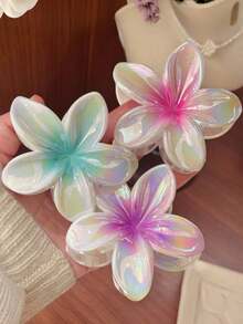 3个装芙蓉花/夏威夷花休闲ABS塑料（ABS树脂）发夹，2025新款夏威夷鸡蛋花百合花发夹，时尚简约发爪发饰，适合度假、旅行、派对、生日、办公室、海滩、丸子头等各种场合，时尚发饰 - 彩色 - 查看 6