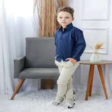 Blue Formal Shirt With Nude Trousers For Kids - Navy Blue - View 2