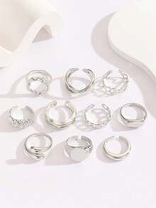 Set de 10 anillos ajustables brillantes para niñas, con diseño geométrico de moda, joyería de mano delicada - Unitalla - Ver 5