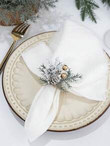 3Pcs Christmas Napkin Rings ,Realistic Pine Needles, Red Berries And Pinecone Accents, Elegant Xmas Table Setting Accessories, Decoration For Christmas Party,Dinner - Multicolor - View 7