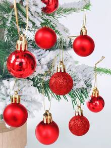 24 piezas Adornos de bolas de Navidad rojas, decoraciones de árbol de Navidad, adornos colgantes para fiestas navideñas para coronas, guirnaldas y árboles interiores/exteriores, bolas de árbol de Navidad rojas, adornos con diseño pre-enhebrado, decoración navideña festiva para fiestas navideñas, coronas, guirnaldas, decoración de Navidad
