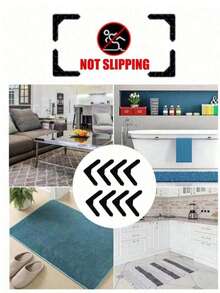 1pc/8/12pcs Non-Slip Carpet Stickers Suitable, Carpet Tape, Pu Washable Non-Slip Reusable Carpet Grippers, Prevents Carpet Movement And Curling, For Living Room Dining Room Bathroom Rugs, Prevent Rugs From Moving And Rolling Edges, Back To School Supplies, Necessary Home Essential - Black - View 9