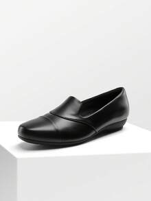 Women Simple Flats Loafers Slip-On Casual Office Business Dress PU Loafers Shoes Arch Support For Teachers Office Staff - 黑色 - 查看 1