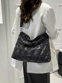 女士托特包，轻便蓬松手提包，适合旅行、工作、海滩、健身房、购物 - 黑色 - 查看 3