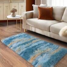 Soft Fluffy Shag Throw Area Rug, 2x4 Black, Non-Slip Bedroom, Hallways, Bedside, Dorm, Living Room - Long Shaggy Rug - 抽象藍 - 查看 2