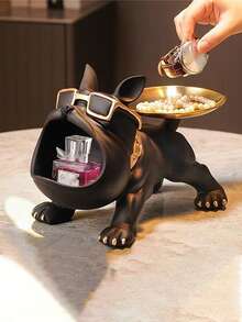 1pc Creative French Bulldog Decorative Figurine With Tray, Suitable For Living Room Decor, Creative Storage, Bedroom Decor, Office High-End Decor, Storage, Can Be Given As Anniversary Or Birthday Gift To Friends And Family