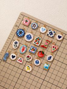 1件时尚可爱涂鸦风格樱桃番茄柠檬草莓蓝色花粉芒果吊坠，适合DIY创意项链、手链、耳环、包链、钥匙扣，镀18K金，防水防汗，适合日常休闲使用，是送给老婆、妈妈、女朋友的创意吊坠 - 多色1 - 查看 3