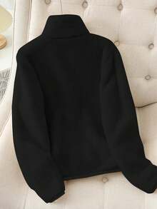 Women's Solid Color Thick Warm Double-Sided Fleece Zip-Up Jacket, Winter - Black - View 3