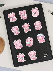 55 piezas de pegatinas impermeables de axolotl rosa lindo - Pegatinas de dibujos animados adorables de animales para botellas de agua, portátiles, álbumes de recortes y detalles para fiestas de adultos - Rosa vieja - Ver 6