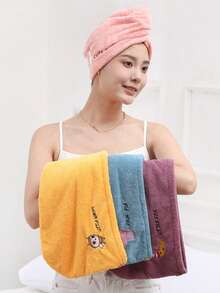 Cartoon bestickter Hut mit wehenden Haaren, Damen Badehaube mit wasserabsorbierender Dreieckskappe, wasserabsorbierende Haartrocknertücher, Damen Schnelltrocknende Haartücher, hochabsorbierende Korallsamt Damen Haartuchset, Schule, Reise, Urlaubsartikel, Haaraccessoires für Damen, Haare, Reise, Haarprodukte, Haarwerkzeuge, Harzeug, Friseur, Friseurzubehör, Friseursalon, Friseurausrüstung