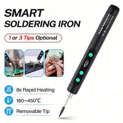 Bộ mỏ hàn sạc USB, dụng cụ hàn di động có thể điều chỉnh nhiệt độ, tay cầm chống trượt, chất liệu PVC, tương thích với PC và dụng cụ điện, không cần lắp ráp