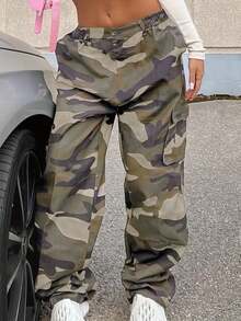 Pantalones Vaqueros Rectos con Estampado Camuflaje - Corte Medio, Diseño Militar y Lavado Clásico - Verde militar - Ver 5