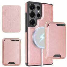 Retro High-End Protective Case With Side Leather Attachment & Inner Flocking + Magnetic Card Holder Set, Premium PU + TPU Material, Shockproof, Rear Card Storage, Magnetic Compatible For Galaxy S24 Ultra , Galaxy S25 Ultra - 灰色 - 查看 8