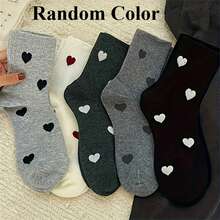 4 Pairs Of Comfortable Knee-High Socks For Women, Featuring A Heart Pattern In Fabric, Suitable For Hand Washing And Machine Washing, Couple Socks, Mid-Calf Socks, Cozy Women'S Socks For Casual Wear.