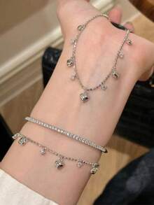 1件装奢华小众时尚水钻心形女士手链，派对礼物，送朋友的礼物 - 款式7 - 查看 2