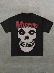 Misfits Skull Graphic T - Shirt,Comfortable Casual Short Sleeve, 220 Grams Heavyweight Cotton Printed T-Shirt,Halloween - Black - View 1
