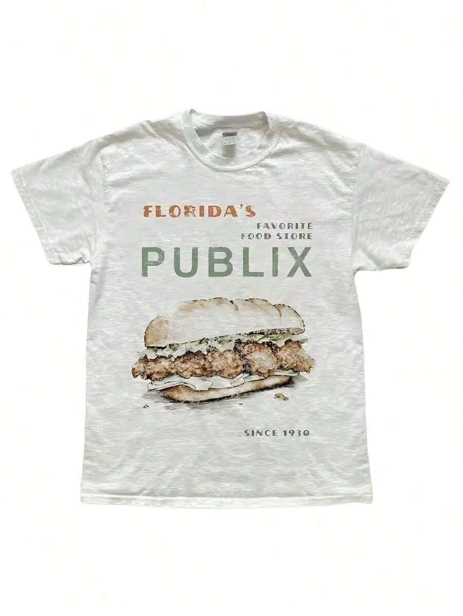 Graphic Cotton T-Shirt Cozy Publix Shirt, Pub Sub Vintage StyleShirt, Publix Sub Fans, Floridas FavoriteGrocery Store, Florida SupermarketMenswear Top Underwear Tshirt StreetwearT-Shirt Y2K,Oversize Plus Size Men's S To 5XL,Summer Tee - 白色 - 查看 1
