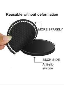 1 pieza/2 piezas posavasos para portavasos de coche, posavasos brillante para insertar portavasos, posavasos universales antideslizantes para automóviles incrustados en adornos, accesorios de automóvil interno, alfombrilla de silicona de 7 cm/2,75 pulgadas, lote de almohadillas de goma redondas de cristal suave con pedrería para bebidas automotrices, accesorios de automóvil interno - Talla única - Ver 5