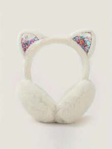 Cute Cat Ear Earmuffs For Teen Girls - Foldable Winter Ear Warmers, Sparkle Sequin Design, Solid Color, Polyester, Suitable For Ages 15+ - Multicolor - View 10